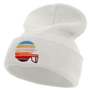 Colorful Football Helmet Embroidered 12 Inch Long Knitted Beanie - White OSFM