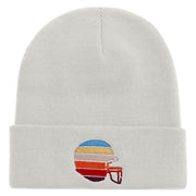 Colorful Football Helmet Embroidered 12 Inch Long Knitted Beanie - White OSFM