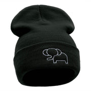 Delicate Elephant Outline Embroidered Knitted Long Beanie