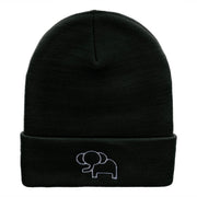 Delicate Elephant Outline Embroidered Knitted Long Beanie