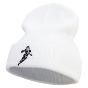 American Football Player Embroidered 12 Inch Long Knitted Beanie - White OSFM