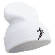 American Football Player Embroidered 12 Inch Long Knitted Beanie - White OSFM