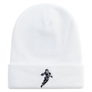 American Football Player Embroidered 12 Inch Long Knitted Beanie - White OSFM