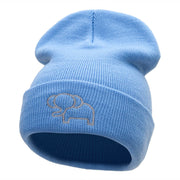 Delicate Elephant Outline Embroidered Knitted Long Beanie