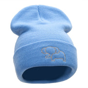 Delicate Elephant Outline Embroidered Knitted Long Beanie