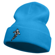 American Football Player Embroidered 12 Inch Long Knitted Beanie - Aqua OSFM