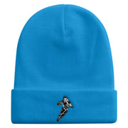 American Football Player Embroidered 12 Inch Long Knitted Beanie - Aqua OSFM