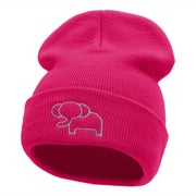 Delicate Elephant Outline Embroidered Knitted Long Beanie