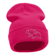 Delicate Elephant Outline Embroidered Knitted Long Beanie