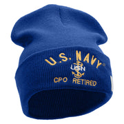 Licensed US Navy CPO Retired Military Embroidered Long Beanie Made in USA