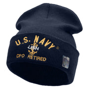 Licensed US Navy CPO Retired Military Embroidered Long Beanie Made in USA