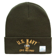 Licensed US Navy CPO Retired Military Embroidered Long Beanie Made in USA