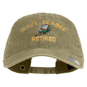 US Navy Seabee Retired Military Embroidered Washed Solid Pigment Dyed Cotton Twill Brass Buckle Cap - Khaki OSFM
