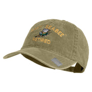 US Navy Seabee Retired Military Embroidered Washed Solid Pigment Dyed Cotton Twill Brass Buckle Cap - Khaki OSFM