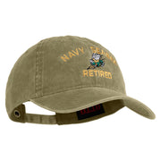 US Navy Seabee Retired Military Embroidered Washed Solid Pigment Dyed Cotton Twill Brass Buckle Cap - Khaki OSFM