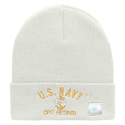 Licensed US Navy CPO Retired Military Embroidered Long Beanie Made in USA