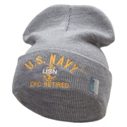 Licensed US Navy CPO Retired Military Embroidered Long Beanie Made in USA