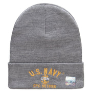 Licensed US Navy CPO Retired Military Embroidered Long Beanie Made in USA