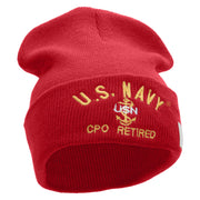 Licensed US Navy CPO Retired Military Embroidered Long Beanie Made in USA