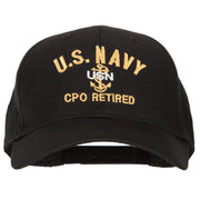 US Navy CPO Retired Military Embroidered Solid Cotton Pro Style Cap