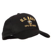 US Navy CPO Retired Military Embroidered Solid Cotton Pro Style Cap