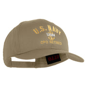 US Navy CPO Retired Military Embroidered Solid Cotton Twill Pro Style Cap - Khaki OSFM