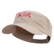 Offence of Line Embroidered Garment Washed Adjustable Army Cap - Khaki OSFM