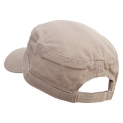 Offence of Line Embroidered Garment Washed Adjustable Army Cap - Khaki OSFM