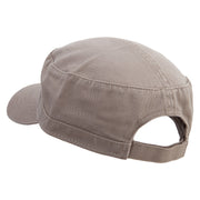 Offence of Line Embroidered Garment Washed Adjustable Army Cap - Dk-Khaki OSFM