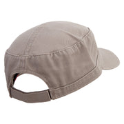 Offence of Line Embroidered Garment Washed Adjustable Army Cap - Dk-Khaki OSFM