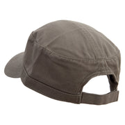 Offence of Line Embroidered Garment Washed Adjustable Army Cap - Olive-Green OSFM