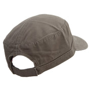 Offence of Line Embroidered Garment Washed Adjustable Army Cap - Olive-Green OSFM