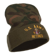 US Army Retired Military Embroidered Camo Beanie