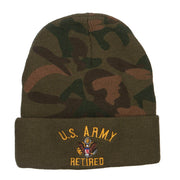 US Army Retired Military Embroidered Camo Beanie