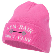 Gym Hair Don't Care Embroidered 12 Inch Long Knitted Beanie