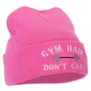 Gym Hair Don't Care Embroidered 12 Inch Long Knitted Beanie