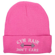 Gym Hair Don't Care Embroidered 12 Inch Long Knitted Beanie