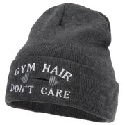 Gym Hair Don't Care Embroidered 12 Inch Long Knitted Beanie