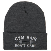 Gym Hair Don't Care Embroidered 12 Inch Long Knitted Beanie