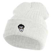Cesare Head The Cabinet of Dr  Caligari 1920 Logo Embroidered Heavy Ribbed Cuff Beanie - White OSFM