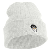 Cesare Head The Cabinet of Dr  Caligari 1920 Logo Embroidered Heavy Ribbed Cuff Beanie - White OSFM