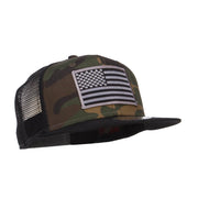 Grey American Flag Patched Camo Mesh Snapback