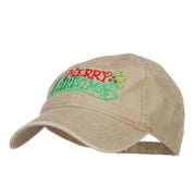 Mistletoe Merry Christmas Embroidered Washed Cap