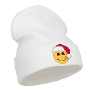 Smile Face Santa Embroidered Long Beanie