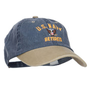 US Navy Retired Military Embroidered Two Tone Cap