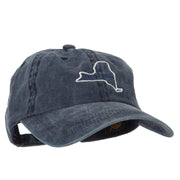 New York with Map Outline Embroidered Washed Cotton Twill Cap