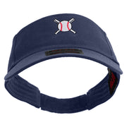 Baseball with Crossing Bats Logo Embroidered Cotton Twill Sun Visor - Navy OSFM