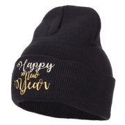 Glitter Happy New Year Embroidered Knitted Long Beanie