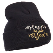 Glitter Happy New Year Embroidered Knitted Long Beanie