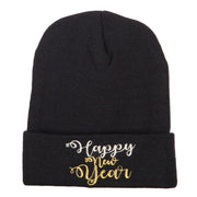 Glitter Happy New Year Embroidered Knitted Long Beanie